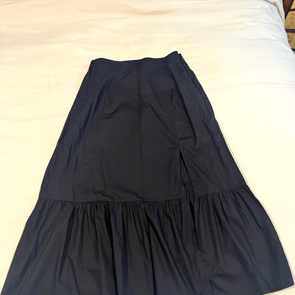 French Connection Black Tiered Maxi Skirt w/ front slit.